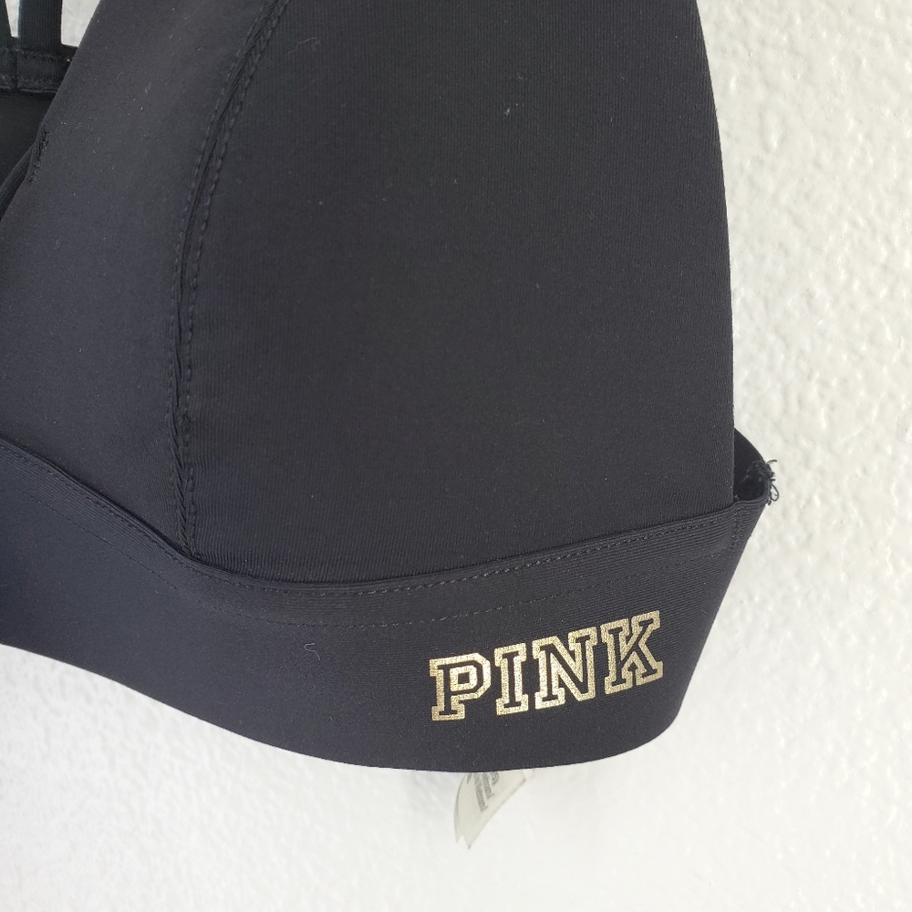 PINK Victoria's Secret Strappy Triangle Bonded Bralette Black Sz S - Picture 6 of 14